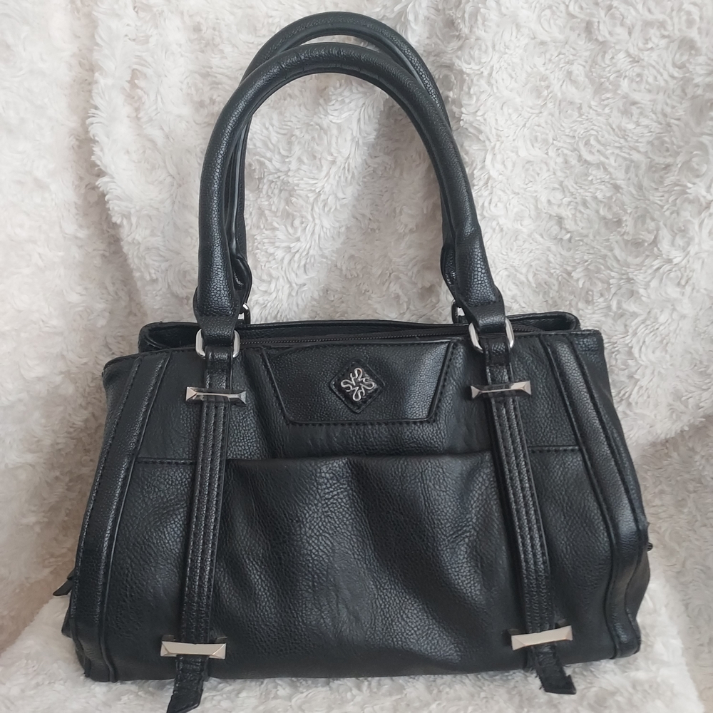 Simply Vera Vera Wang Black Satchel Handbag Purse with Silver Accents